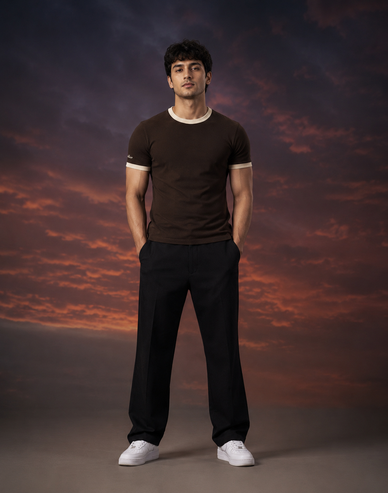 Dark Brown Ringer Tee