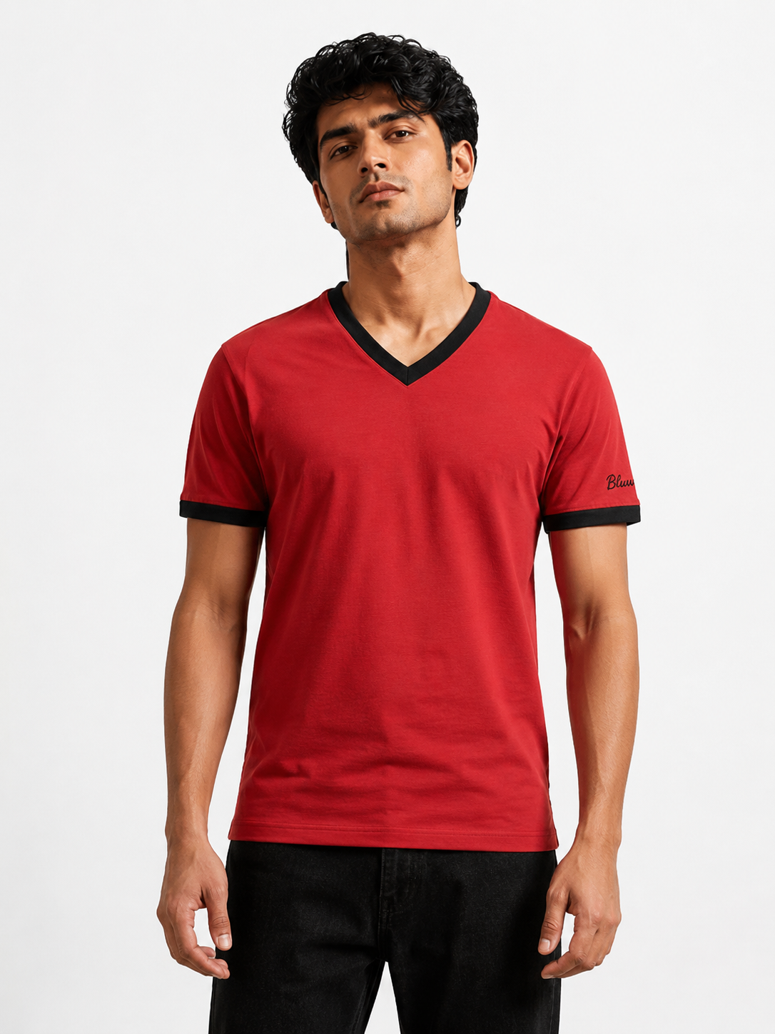 Red Ringer V-Neck Tee