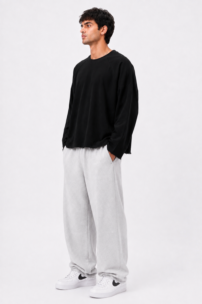 BLACK RAGLAN TEE—FULL SLEEVES RAW
