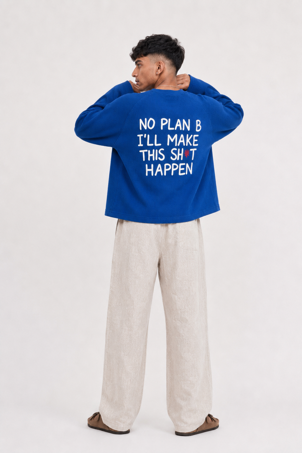 Royal Blue Raglan Sleeves Waffle Fullsleeves Tee
