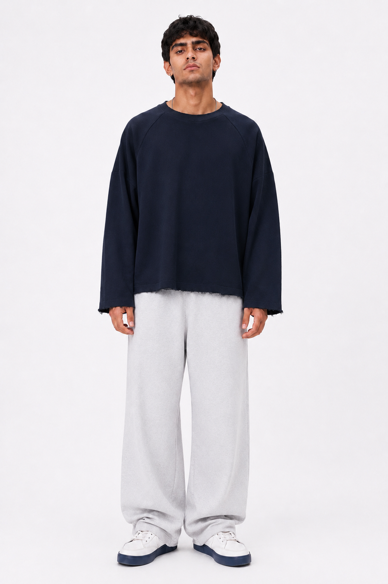 NAVY BLUE RAGLAN TEE—FULL SLEEVES RAW