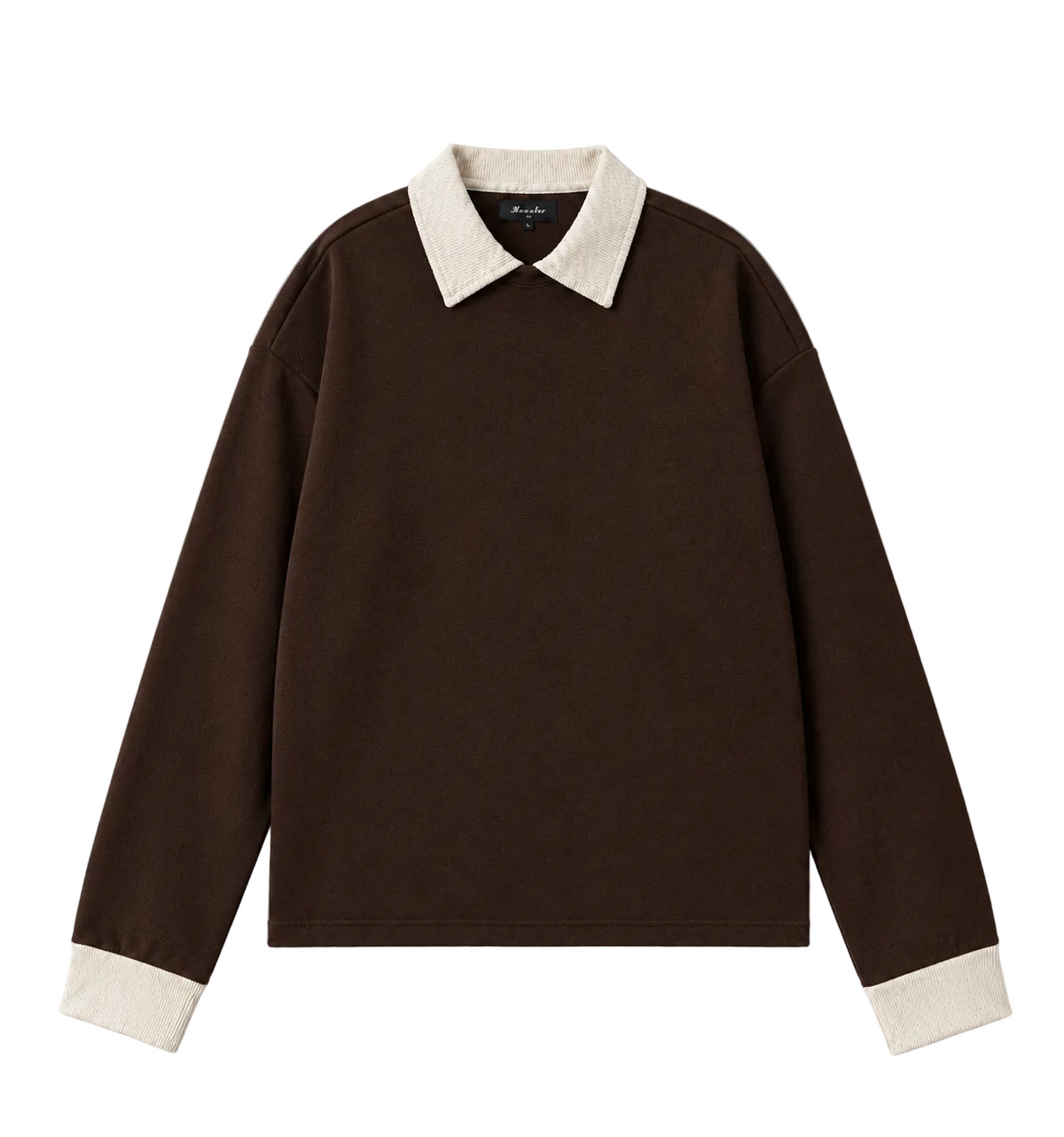 LAYERED COLLAR TEE-DARK BROWN/OFF WHITE