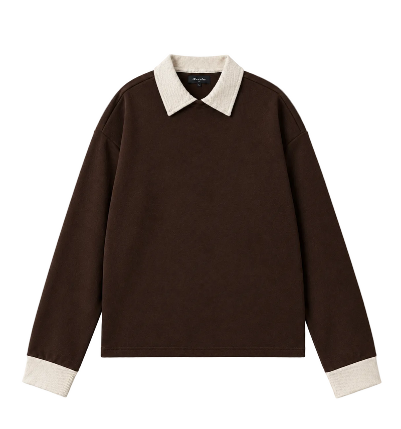 LAYERED COLLAR TEE-DARK BROWN/OFF WHITE