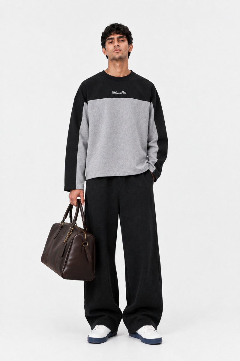 CONTRAST SERIES-01 (BLACK/MELANGE GREY BOXY TEE)