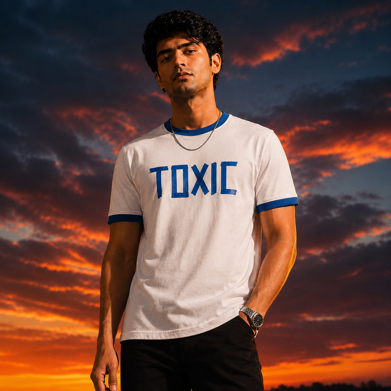 TOXIC- White/Royal Blue Ringer Tee
