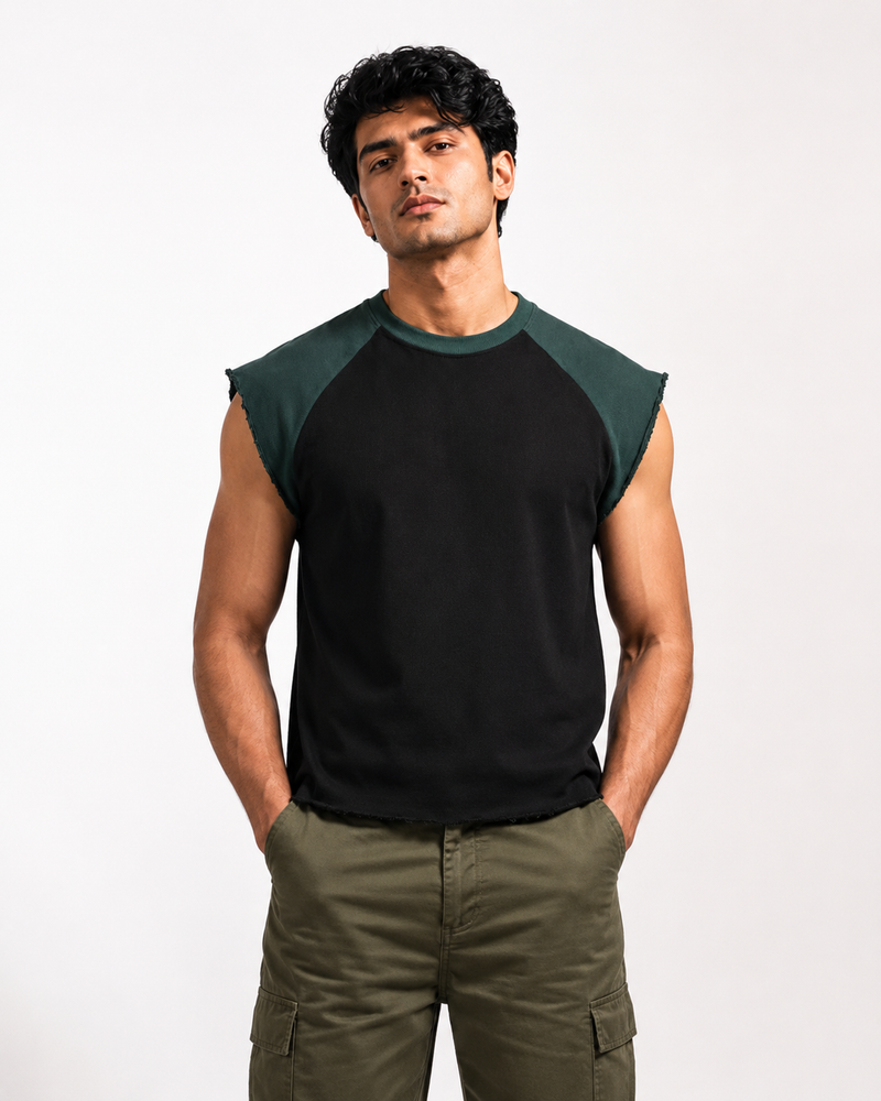 Forest Green/Black Raglan Tank