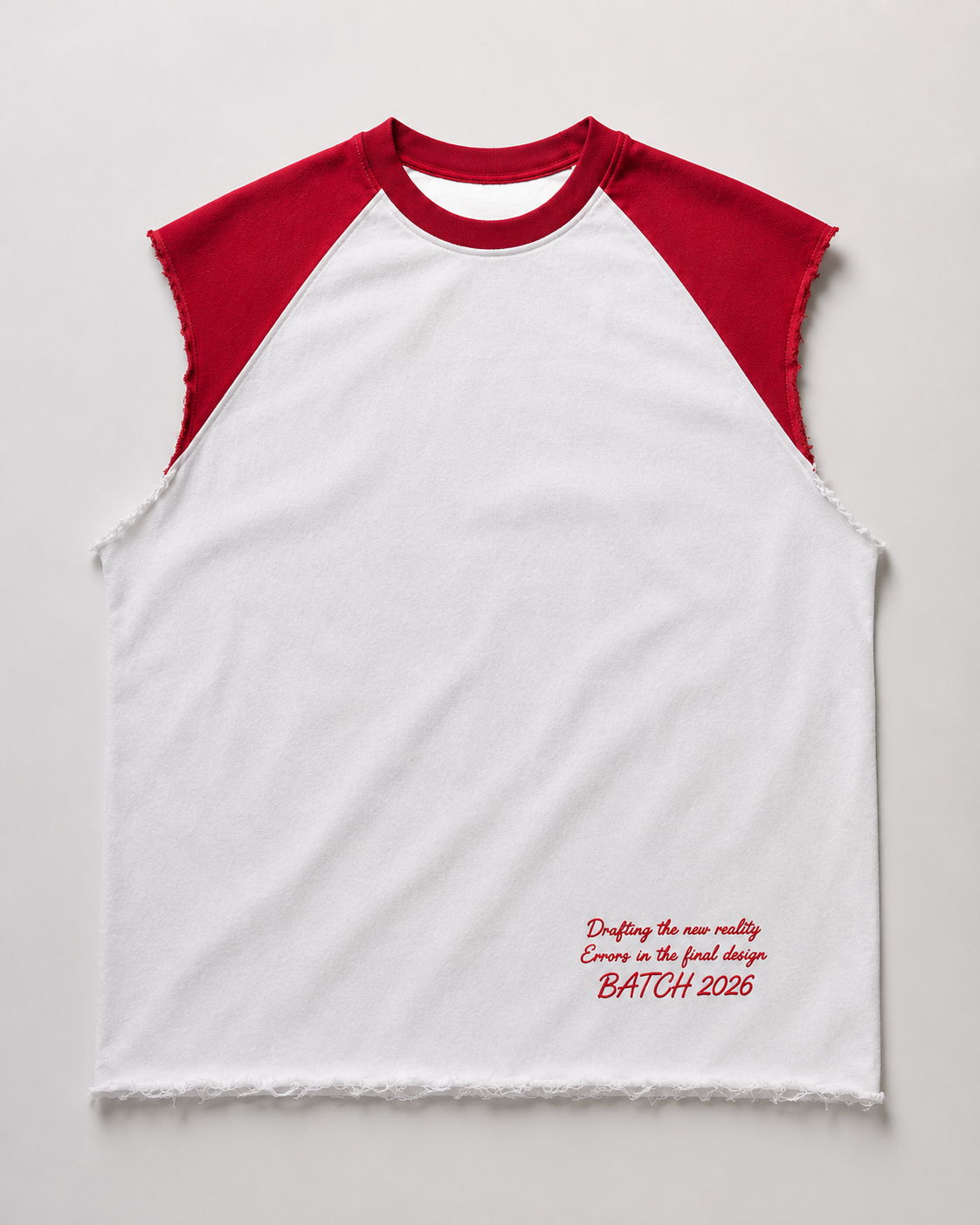 White-Red raw Raglan Cutoff Tank