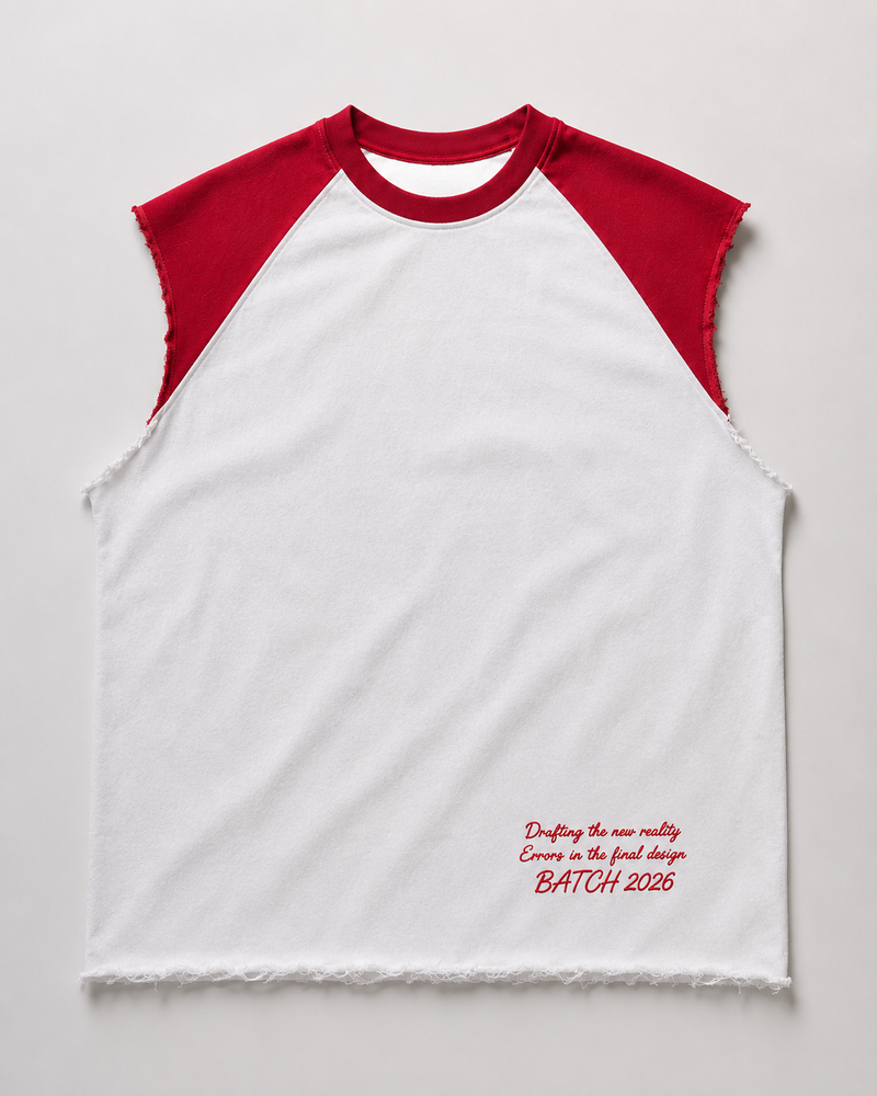 White-Red raw Raglan Cutoff Tank