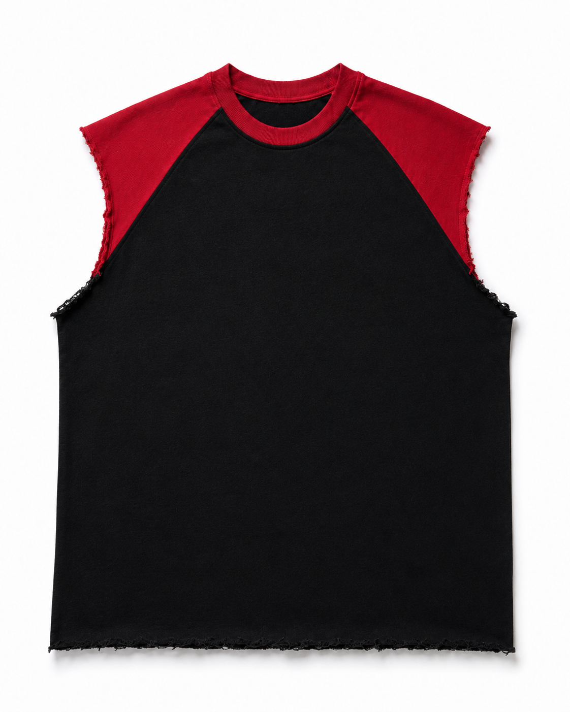 Black-red raw raglan cutoff tank