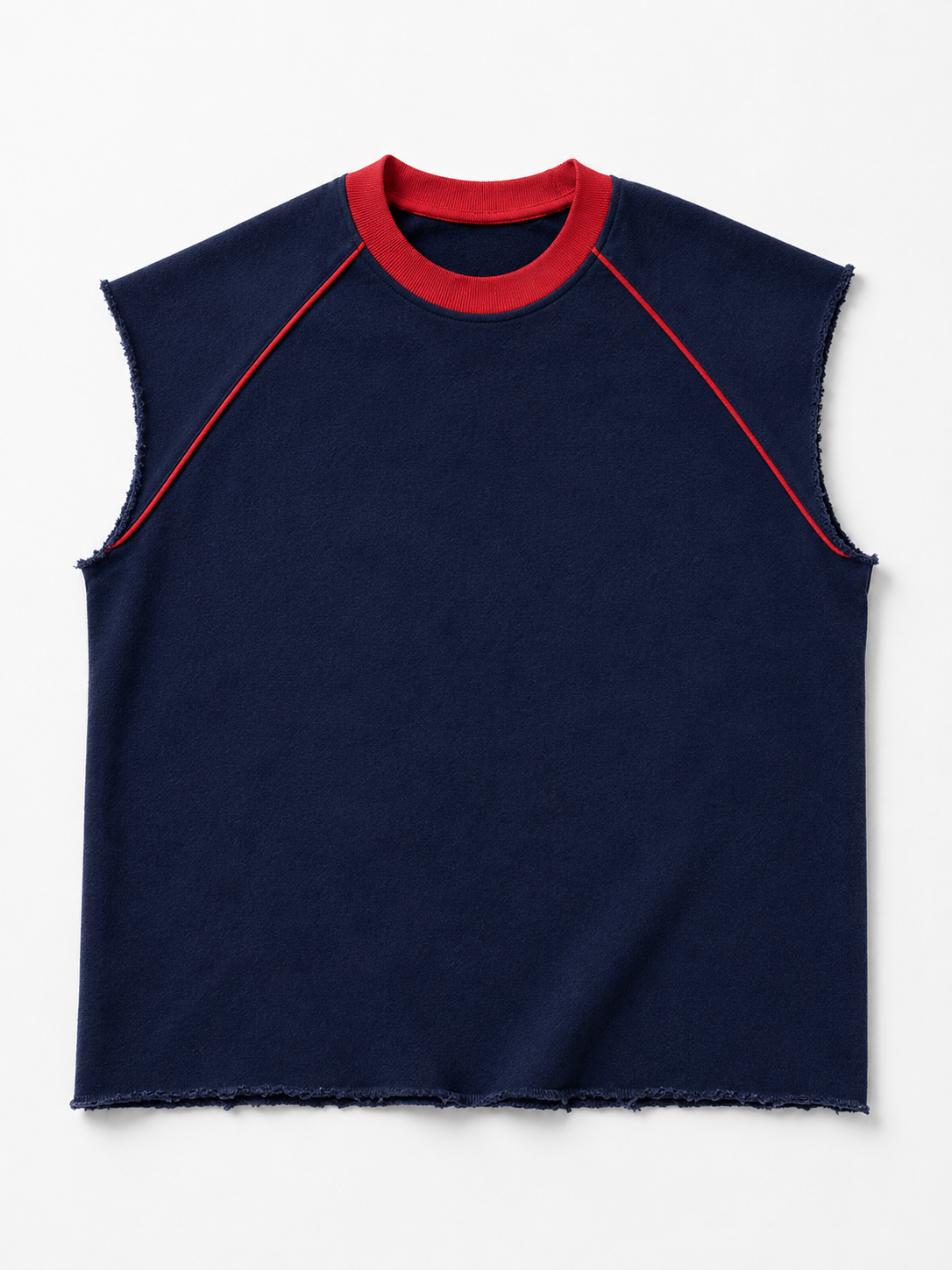 Navy-red Piped raw Raglan Tank
