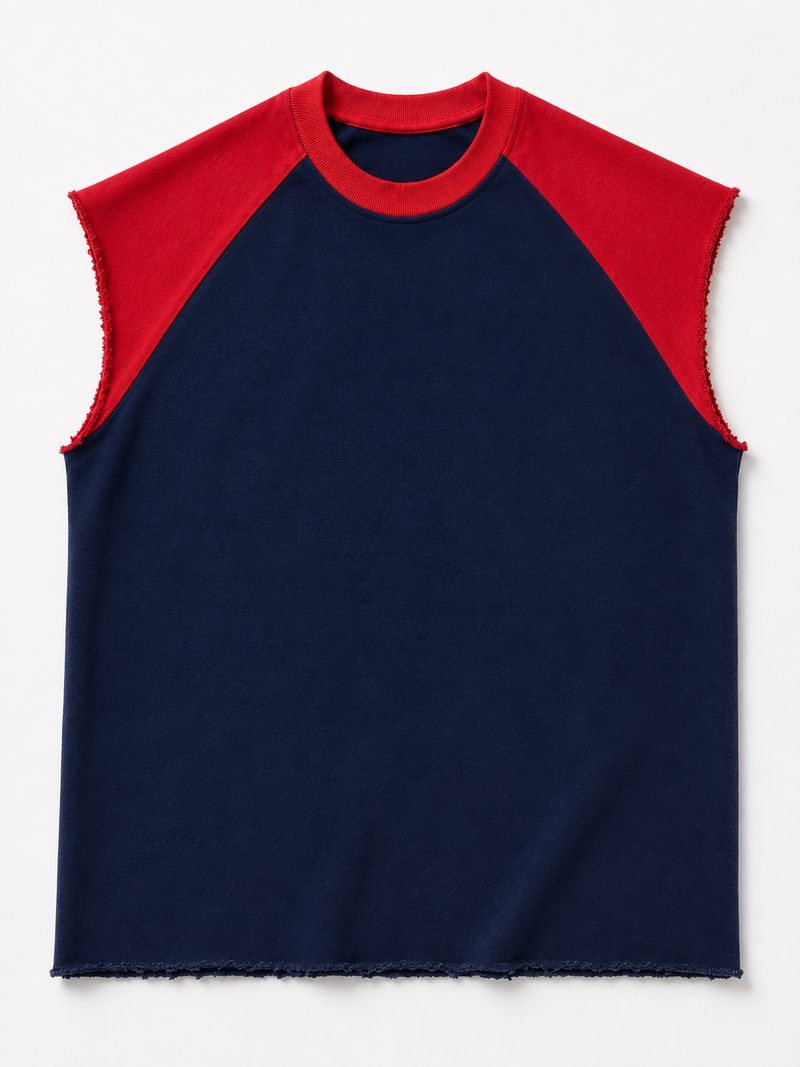 Navy-Red Raglan cutoff Tank