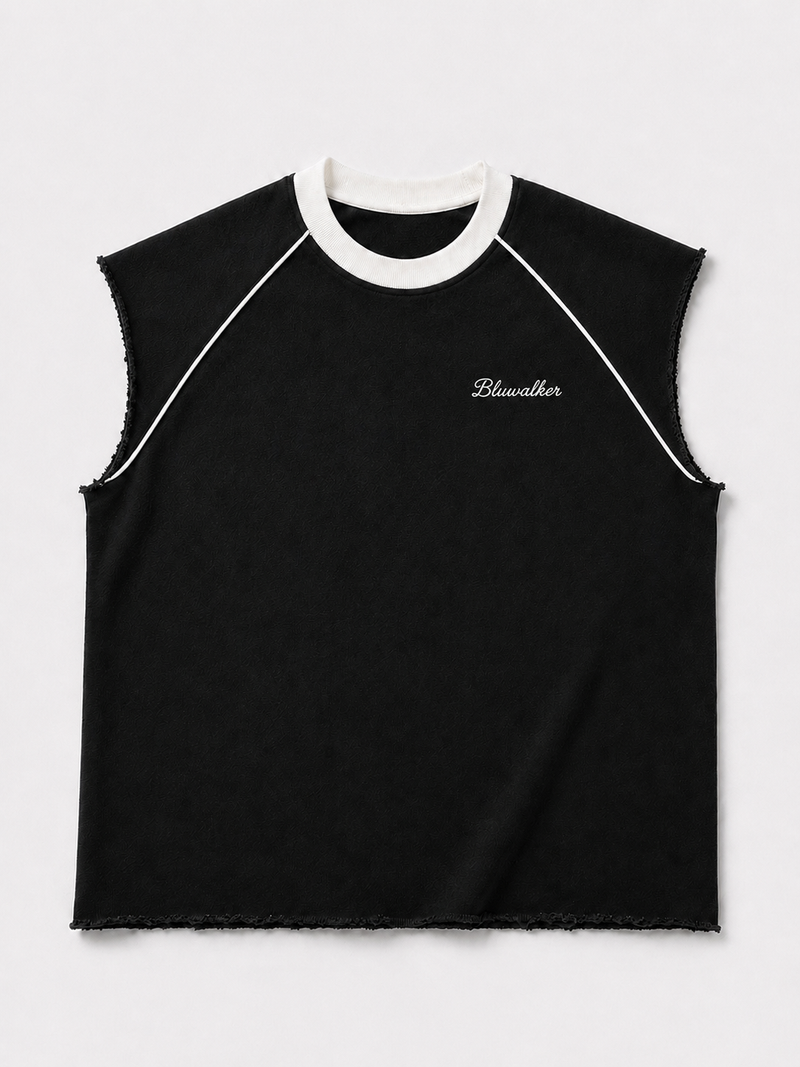Black-White Piped raw Raglan Tank