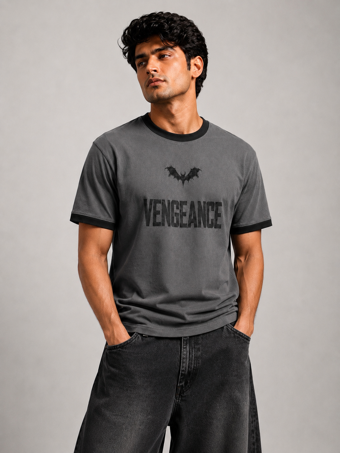 VENGEANCE-Grey ringer tee