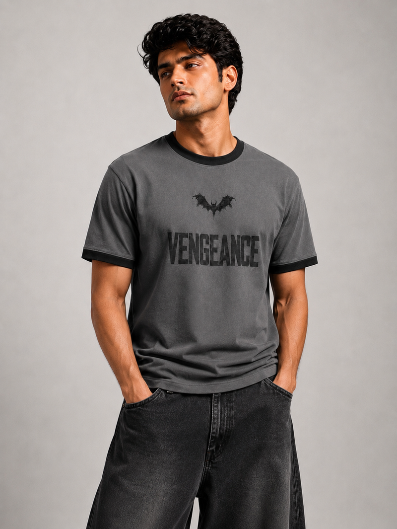 VENGEANCE-Grey ringer tee