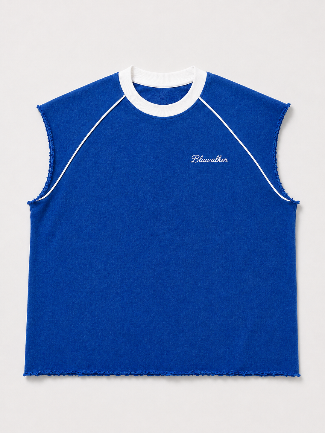 Royal-white piped raw raglan tank