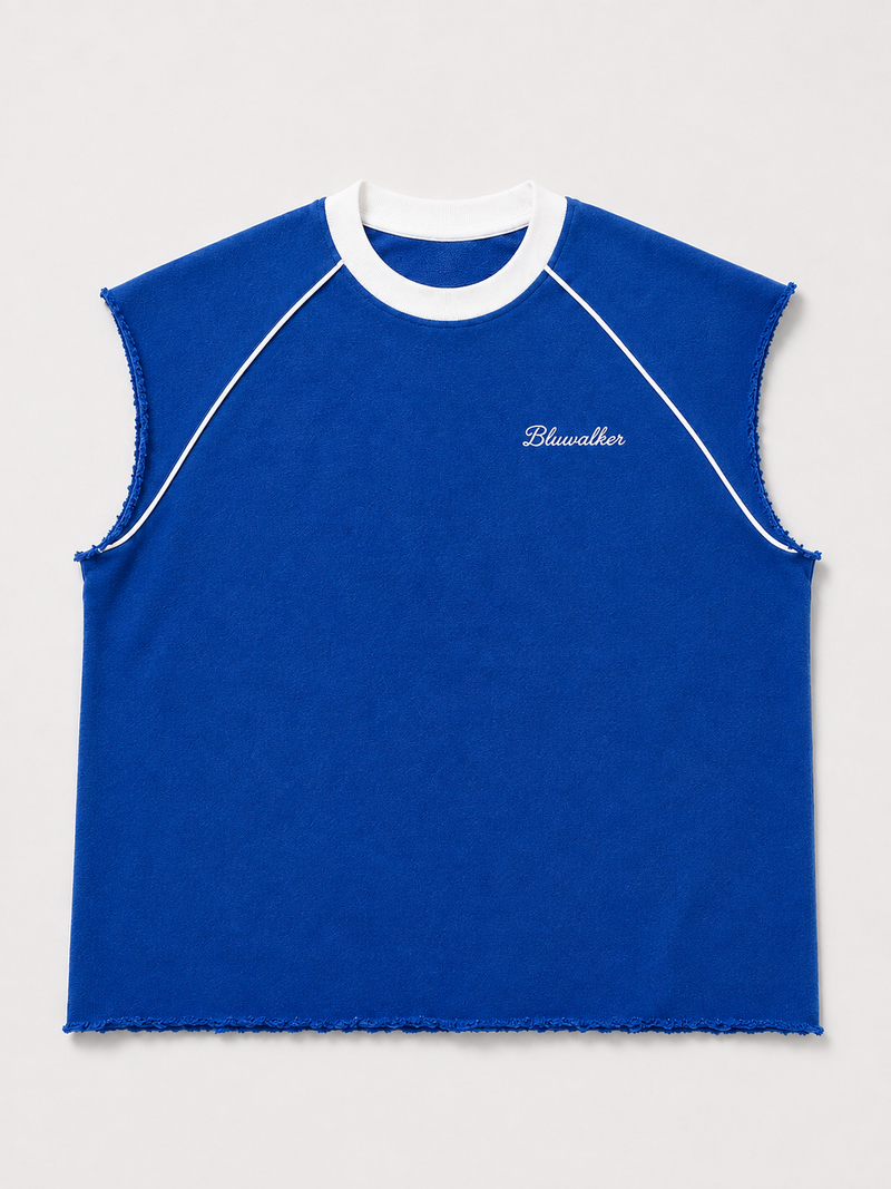 Royal-white piped raw raglan tank