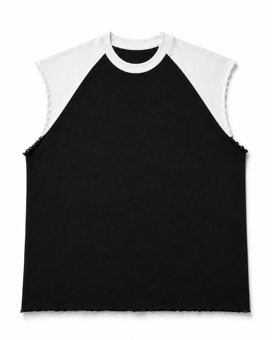 Black-white raw raglan cutoff tank
