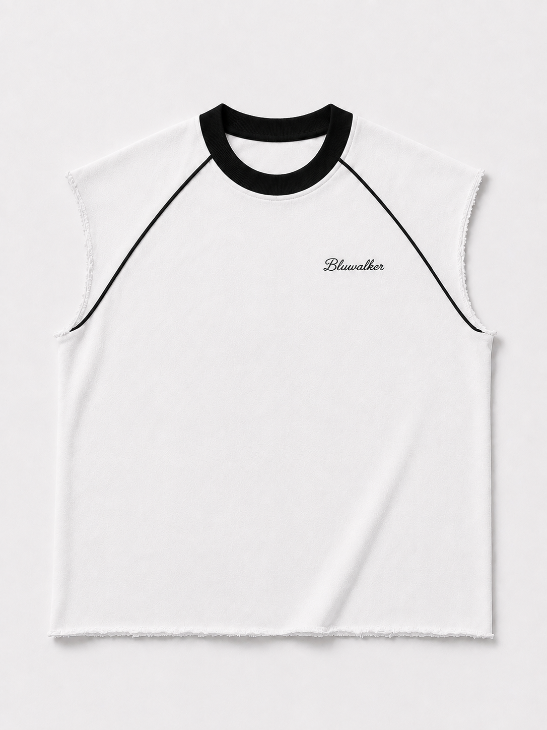 White-black piped raw raglan tank