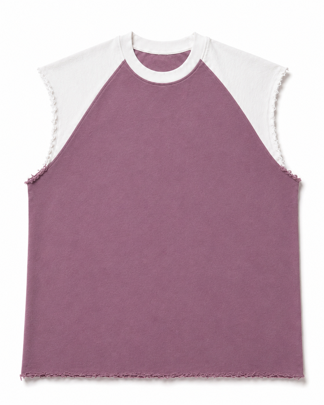Mauve-white raglan raw cutoff tank