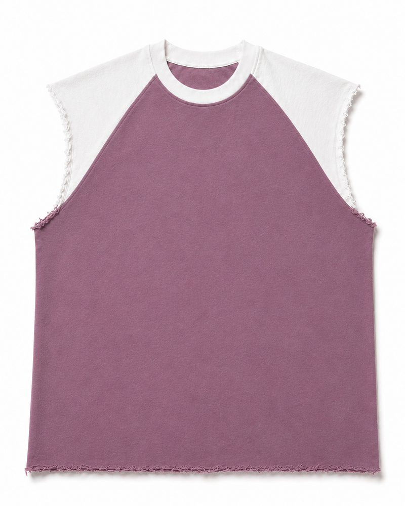 Mauve-white raglan raw cutoff tank