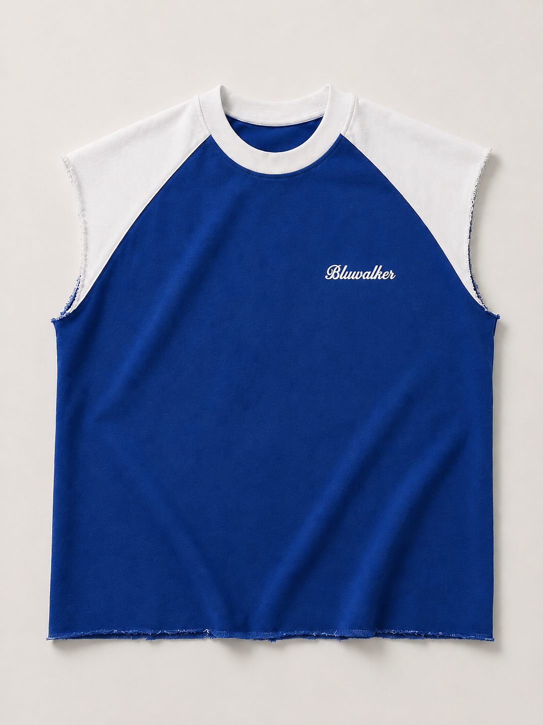 Royal-white raw Raglan Cutoff Tank