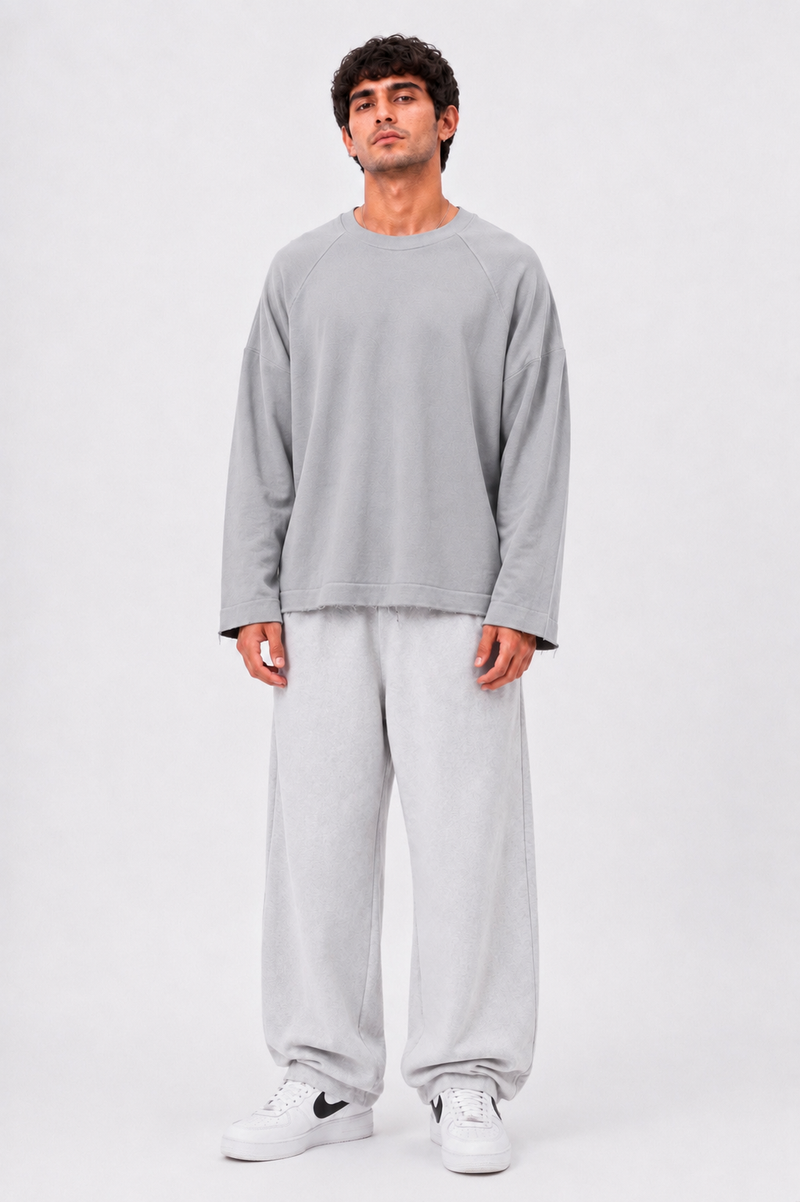 GREY RAGLAN TEE—FULL SLEEVES RAW