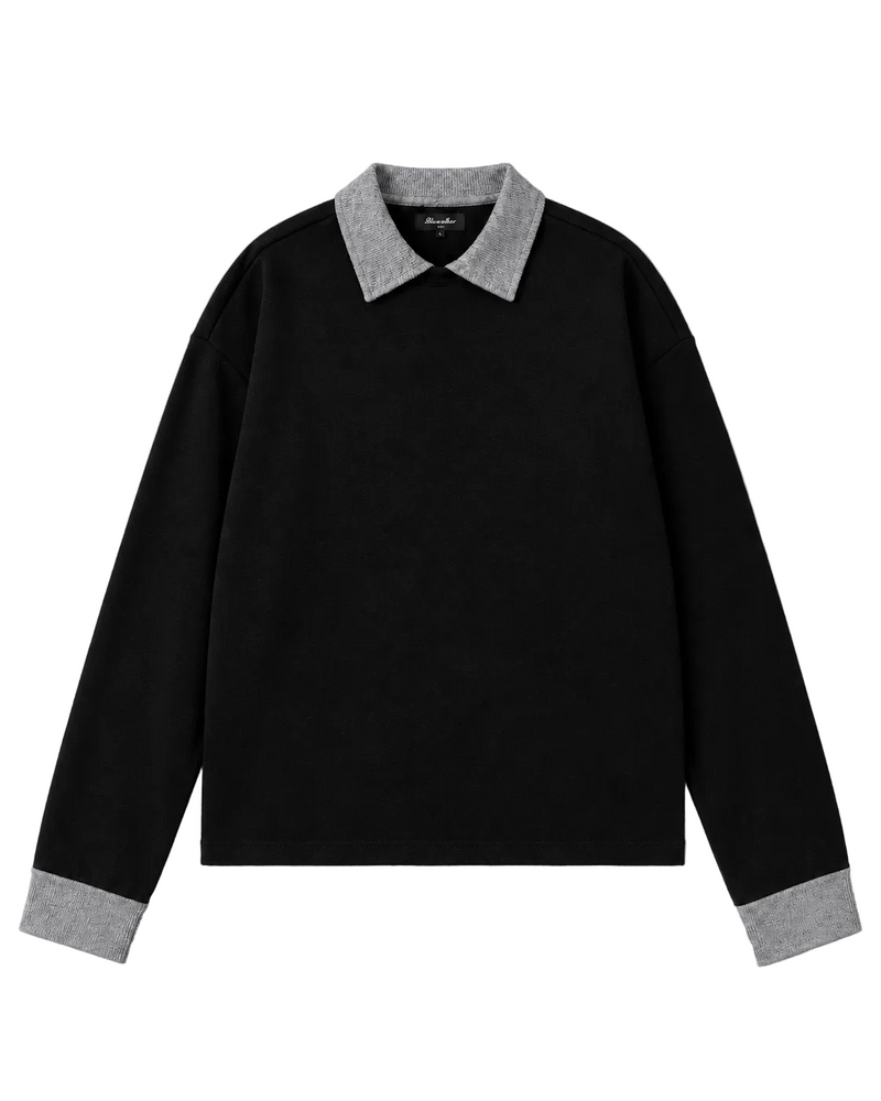 Layered Collar Tee- black/melange grey