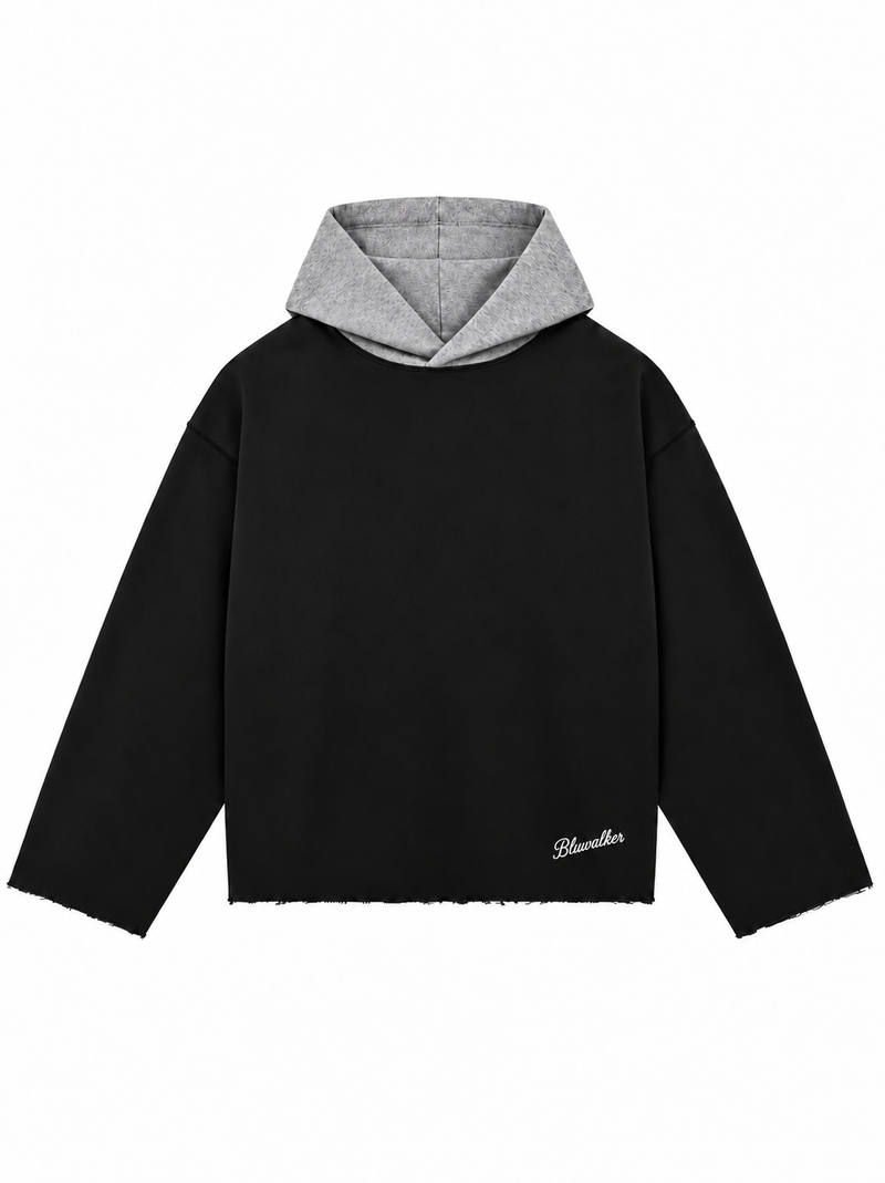 Contrast hood- black/melange