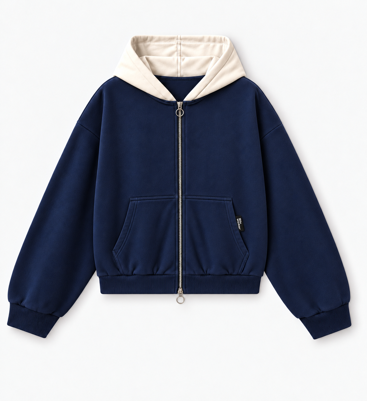 Dual-Zip Offbeat Hoodie — Navy / Off-White