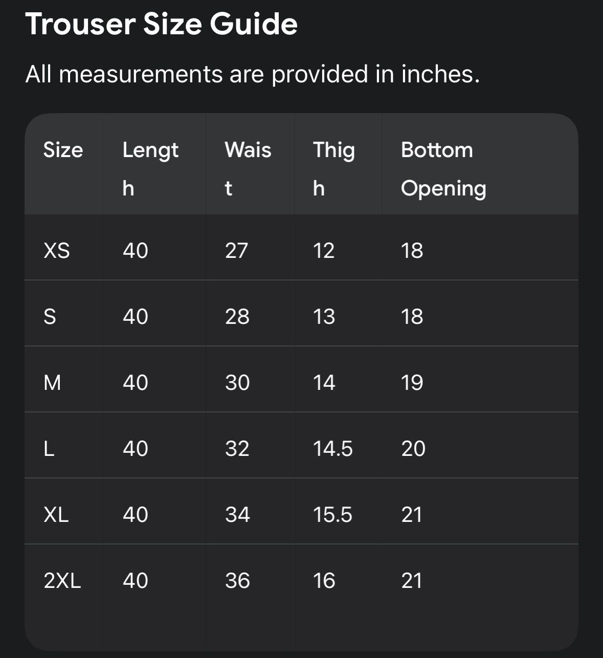 Size guide